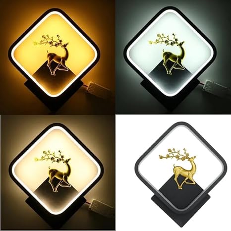 BLISSBELLS LED 13 Watt Golden Rein Deer Black Square Wall Light for Home with Adjustable Colour Changing Function Warm White (Pack of 1)