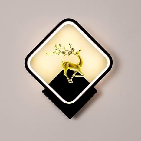 BLISSBELLS LED 13 Watt Golden Rein Deer Black Square Wall Light for Home with Adjustable Colour Changing Function Warm White (Pack of 1)