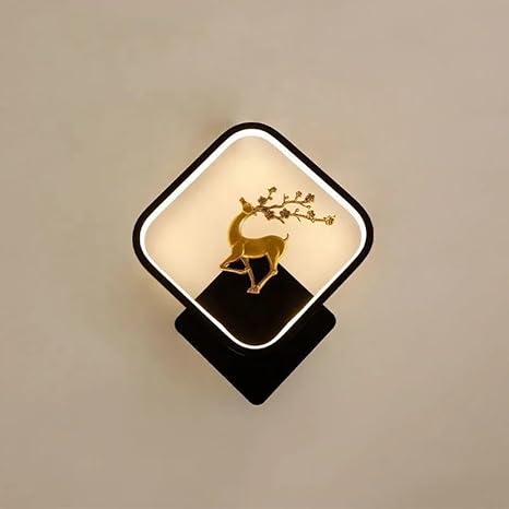 BLISSBELLS LED 13 Watt Golden Rein Deer Black Square Wall Light for Home with Adjustable Colour Changing Function Warm White (Pack of 1)