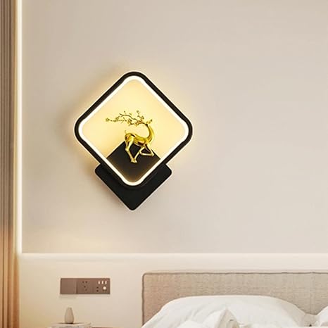 BLISSBELLS LED 13 Watt Golden Rein Deer Black Square Wall Light for Home with Adjustable Colour Changing Function Warm White (Pack of 1)