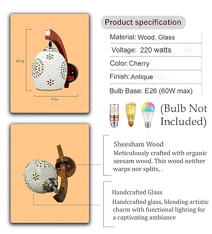 Handcrafted Glass, Multi-Color, 11 Inch Decor Wall Hanging Light for Home Decoration, Wall Lights for Living Room Modern, Bedroom Lamp