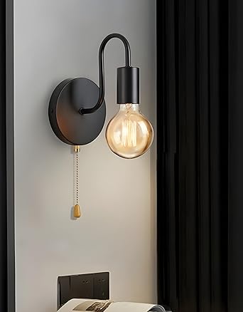 Black Metal Wall Light for Living Room Modern (with Bulb)