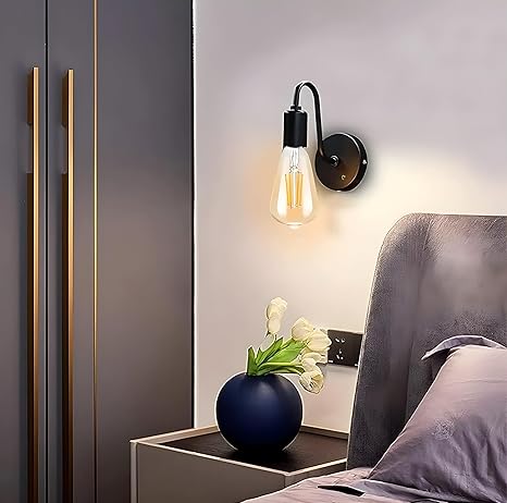 Black Metal Wall Light for Living Room Modern (with Bulb)